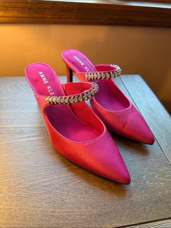 Anne Klein Shoes - Anne Klein Hot Pink Satin Pointed-Toe Jewel Strap Mules